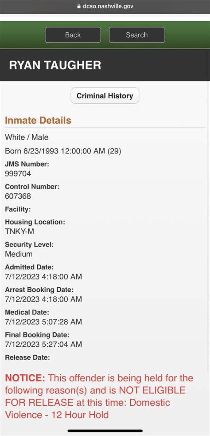 Ryan Taugher Nashville, Mckinli Hatch Boyfriend Arrested For Assault